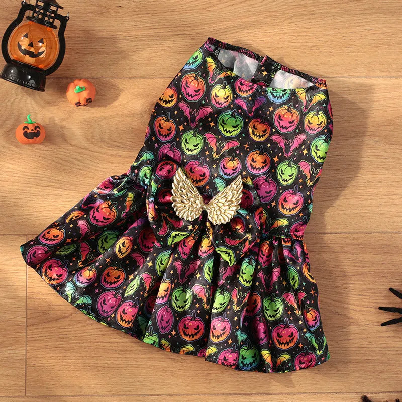 Halloween dog costume with angel wings in bright pumpkin colour option