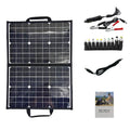 Black 40W single crystal solar panel folded in carrying bag with dimensions 425x285x8mm