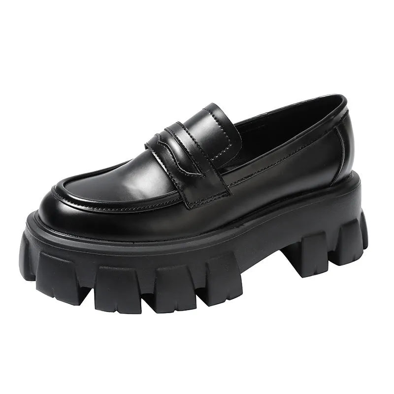 British style wide fit loafers with patent leather upper and muffin base heel in available sizes 32-43