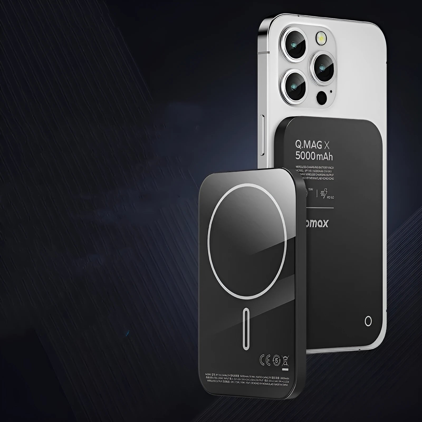 Black and titanium gold magnetic wireless power bank with alloy shell.