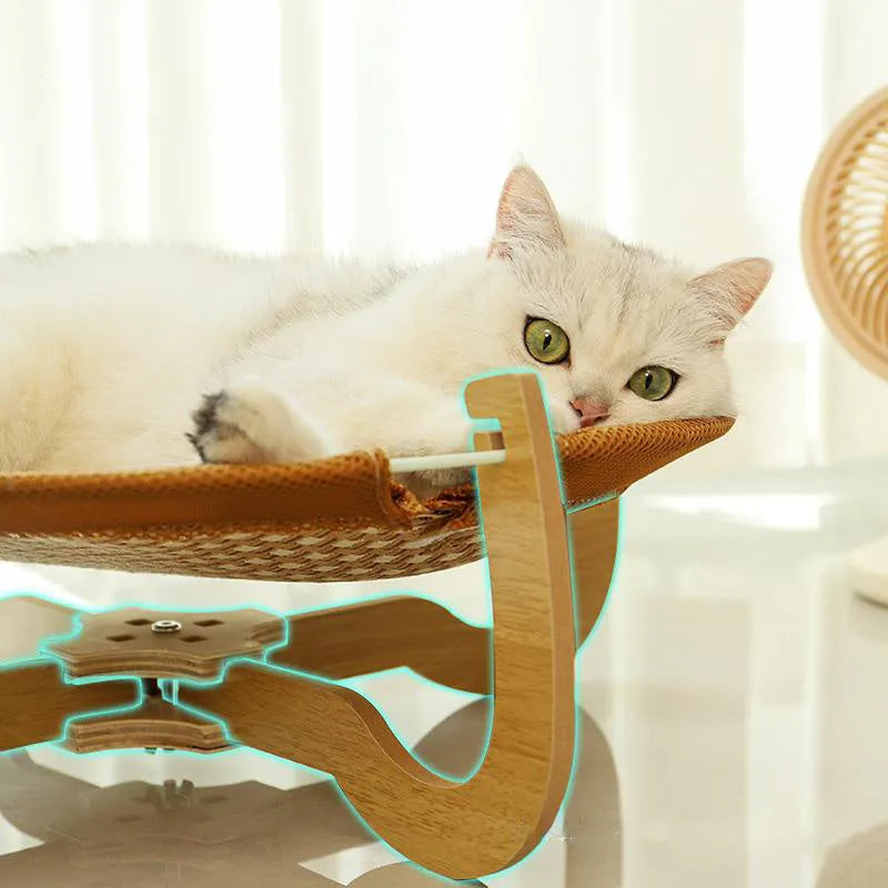 Brown woven rattan pet hammock bed measuring 46cm square with 17.5cm height