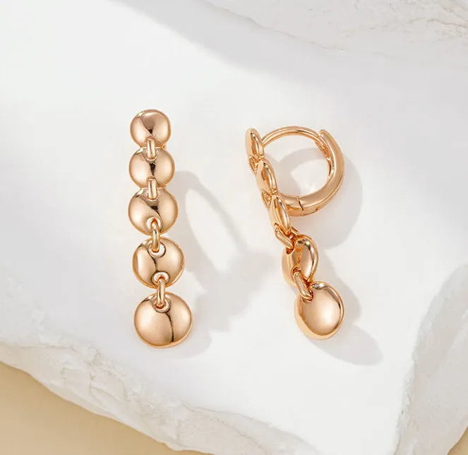 Retro gold woven long circle hoop earrings with 5cm diameter on copper base