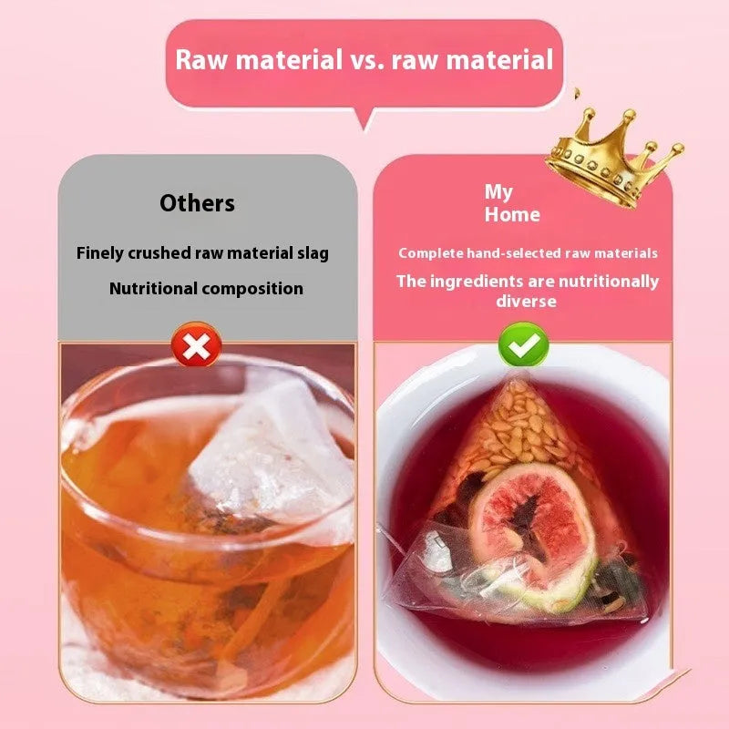 Mulberry flaxseed fig herbal tea bags in packaging with free cup option