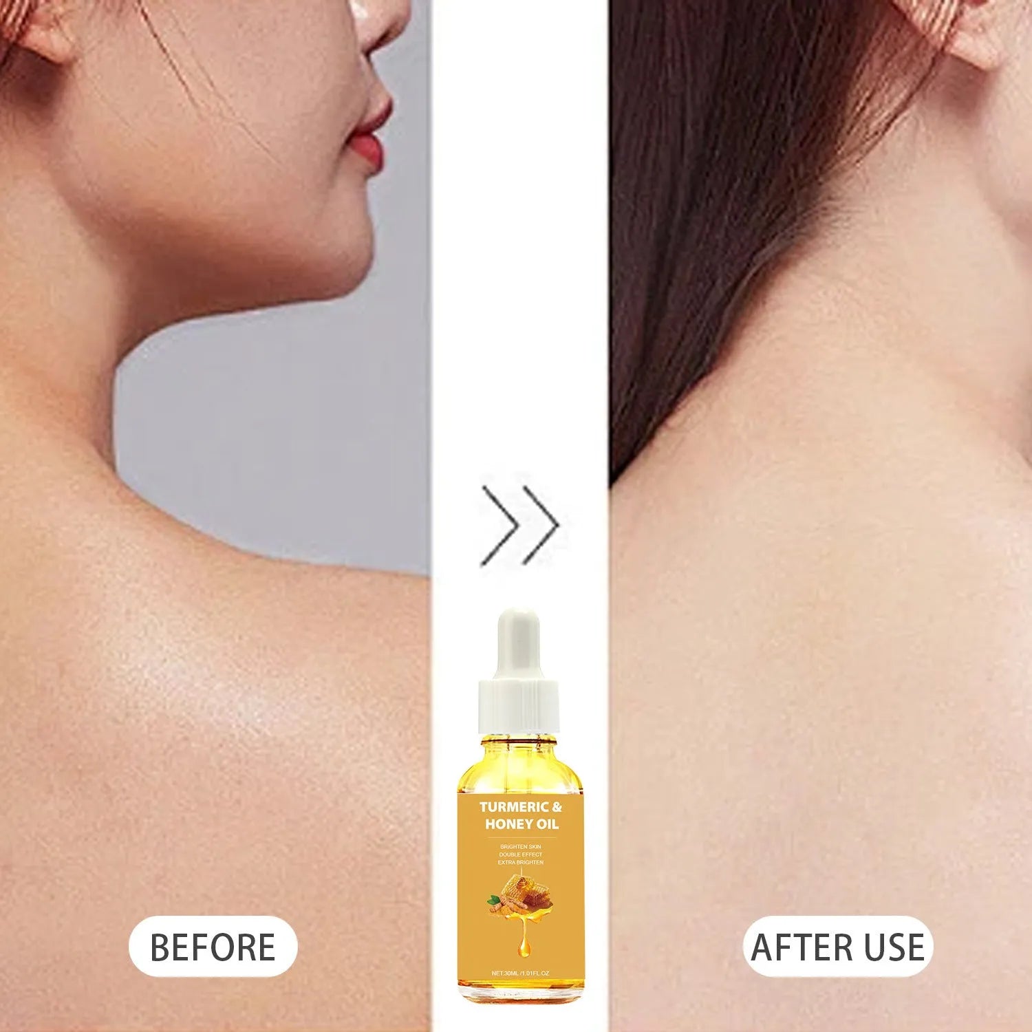 30ml glass bottle of turmeric honey essential oil with neutral packaging for facial beauty