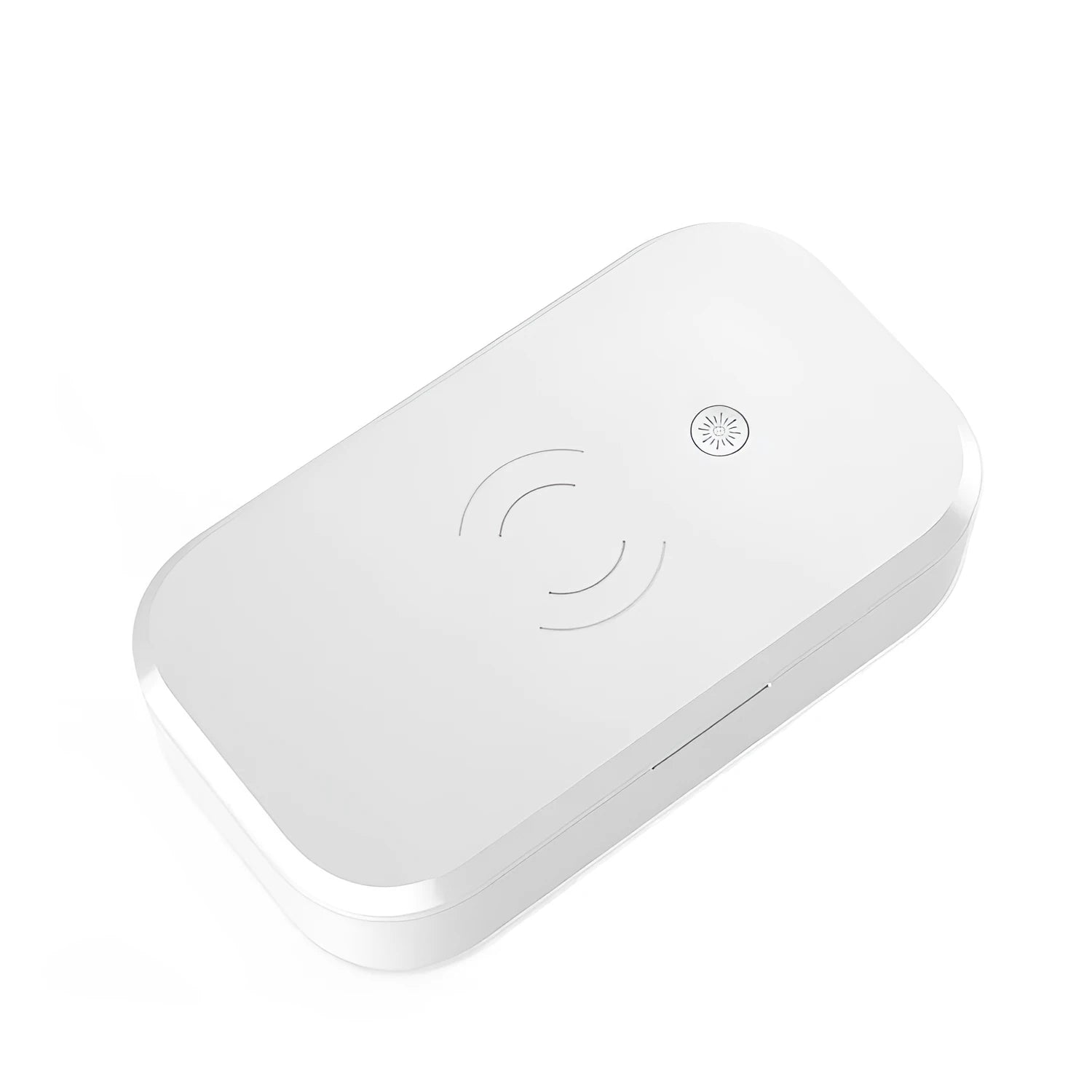 White ultraviolet disinfection box with wireless charging pad for nail tools and mobile phones