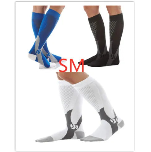 Black graduated compression socks with athletic fit for men and women, shown laid flat.