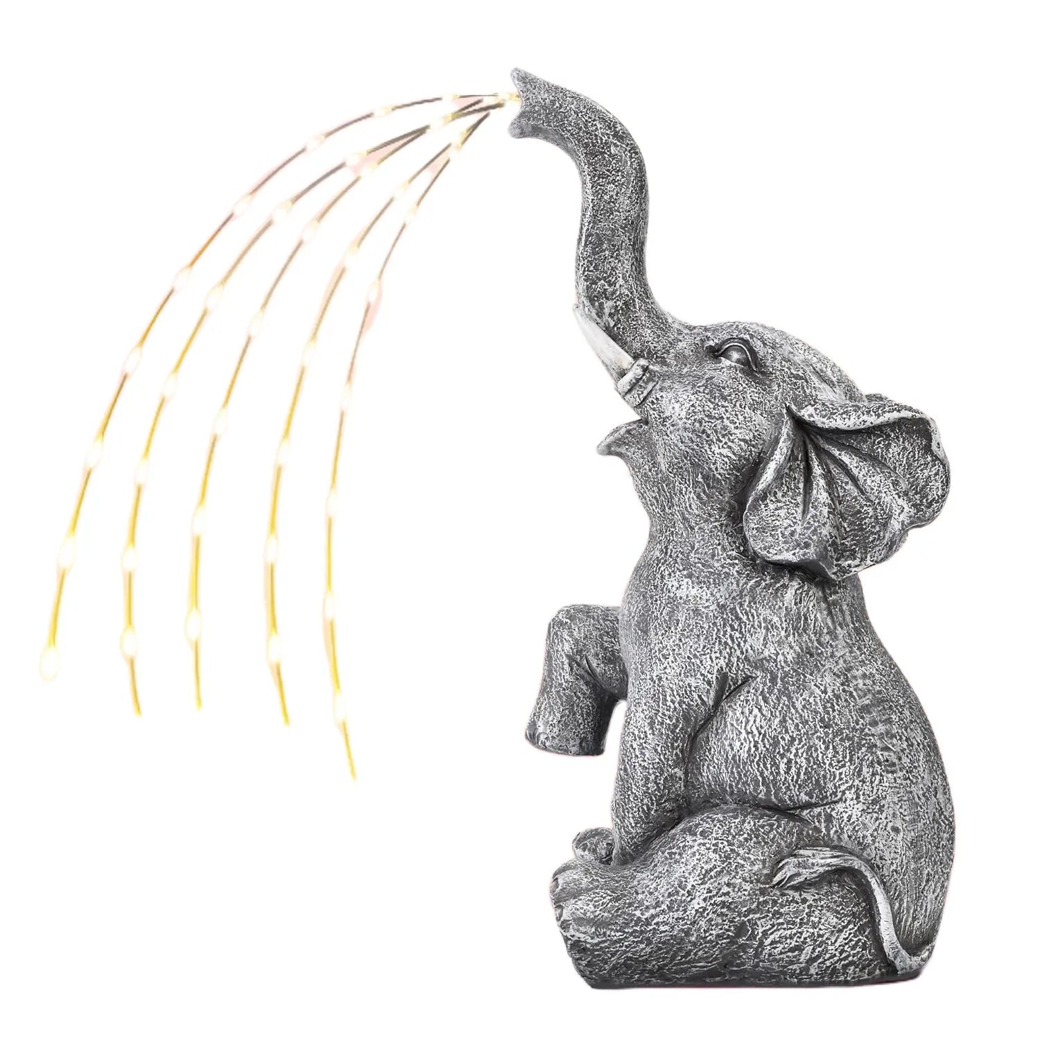 Resin elephant garden statue with LED string lights for outdoor patio decoration