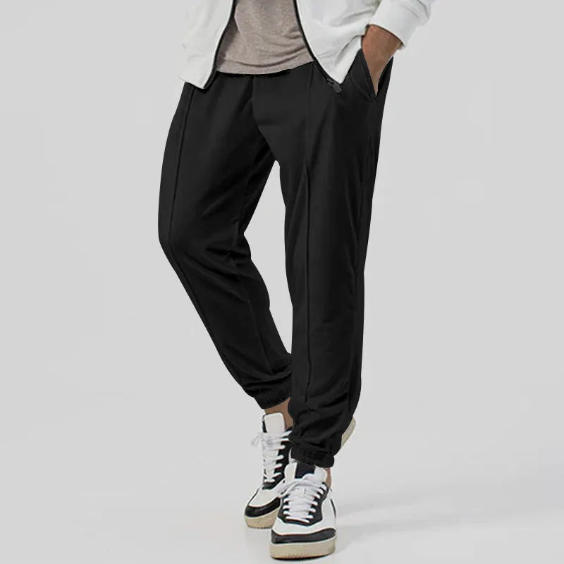 Men's grey cotton blend track sweatpants with straight-leg design and mid waist