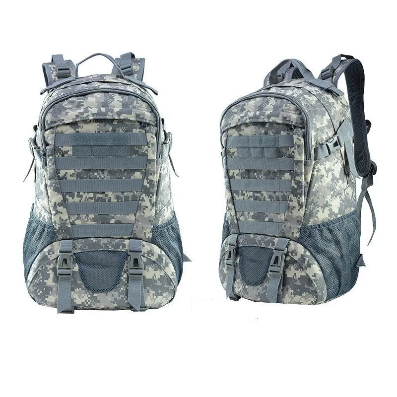 Oxford cloth mountaineering backpack in camouflage pattern with air pillow belt system for outdoor hiking