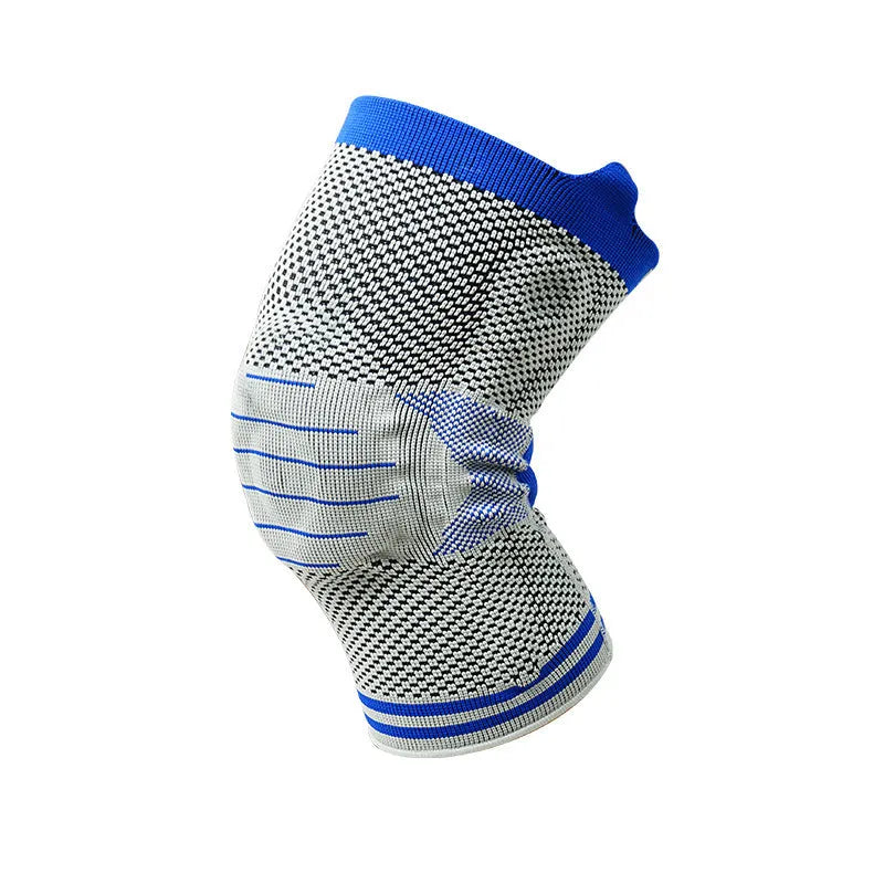 Cotton knee pad with silicone spring bar shock absorber in a two-tone colour scheme, shown in M, L, or XL size.