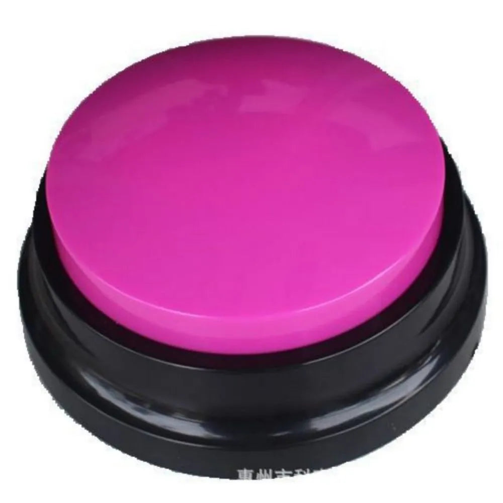 Voice recording dog training buzzer in five colour options showing record and playback buttons
