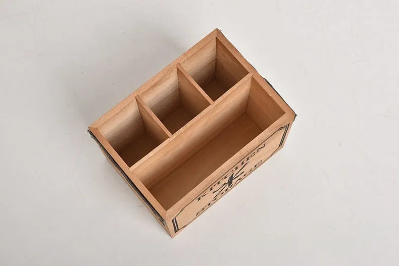 Wooden kitchen storage box with grid divider for knives, forks and chopsticks organisation