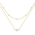 S925 sterling silver double layer necklace with twin pearls and geometric pendant in gold plating