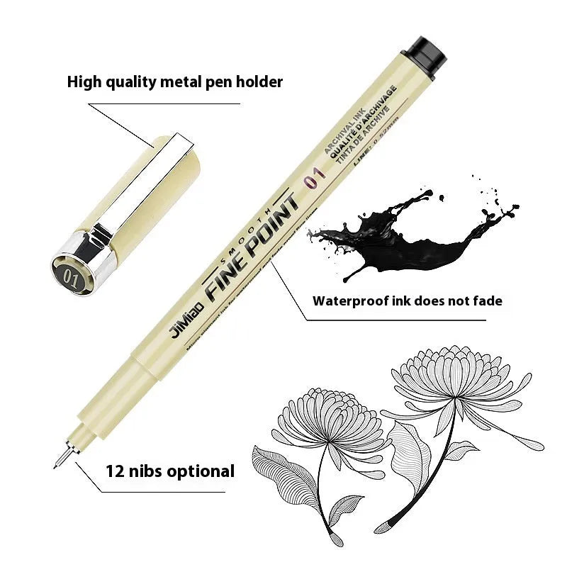 Needle pen with cartoon syringe design showing 133mm black plastic body for drawing and writing