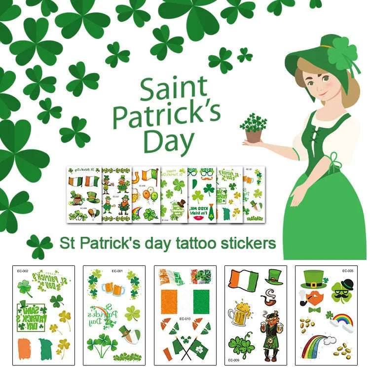 Irish festival flag tattoo sticker paper with clover design measuring 120x75mm for children's face decoration