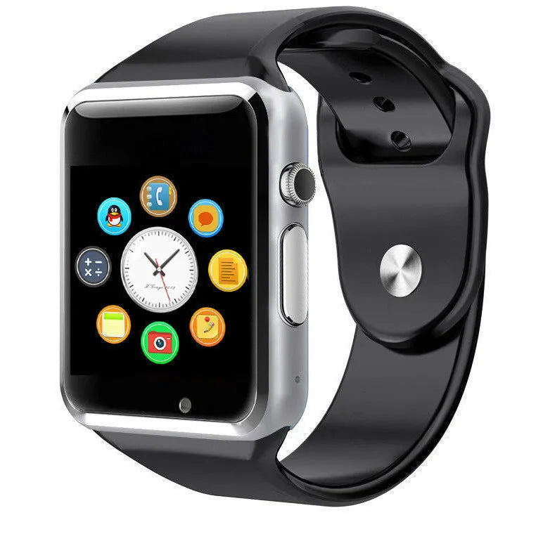 A1 smart watch with 1.54-inch screen showing camera, Bluetooth and GSM connectivity options