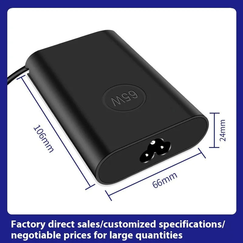 Black 65W USB Type-C laptop power adapter with international power cords