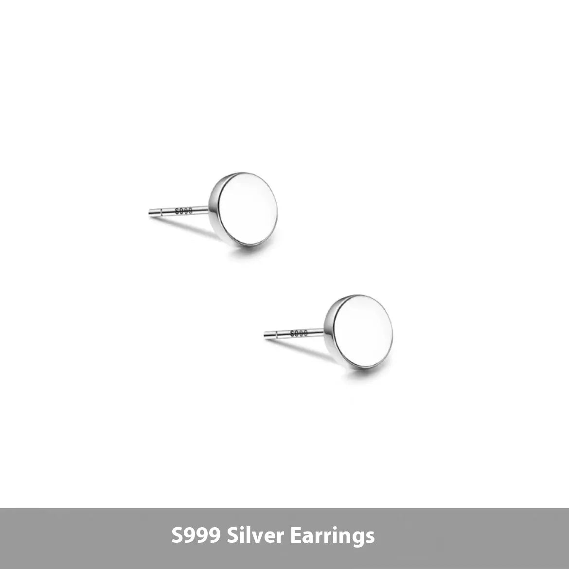 A pair of simple round S999 sterling silver flat ear bone studs on a plain background.