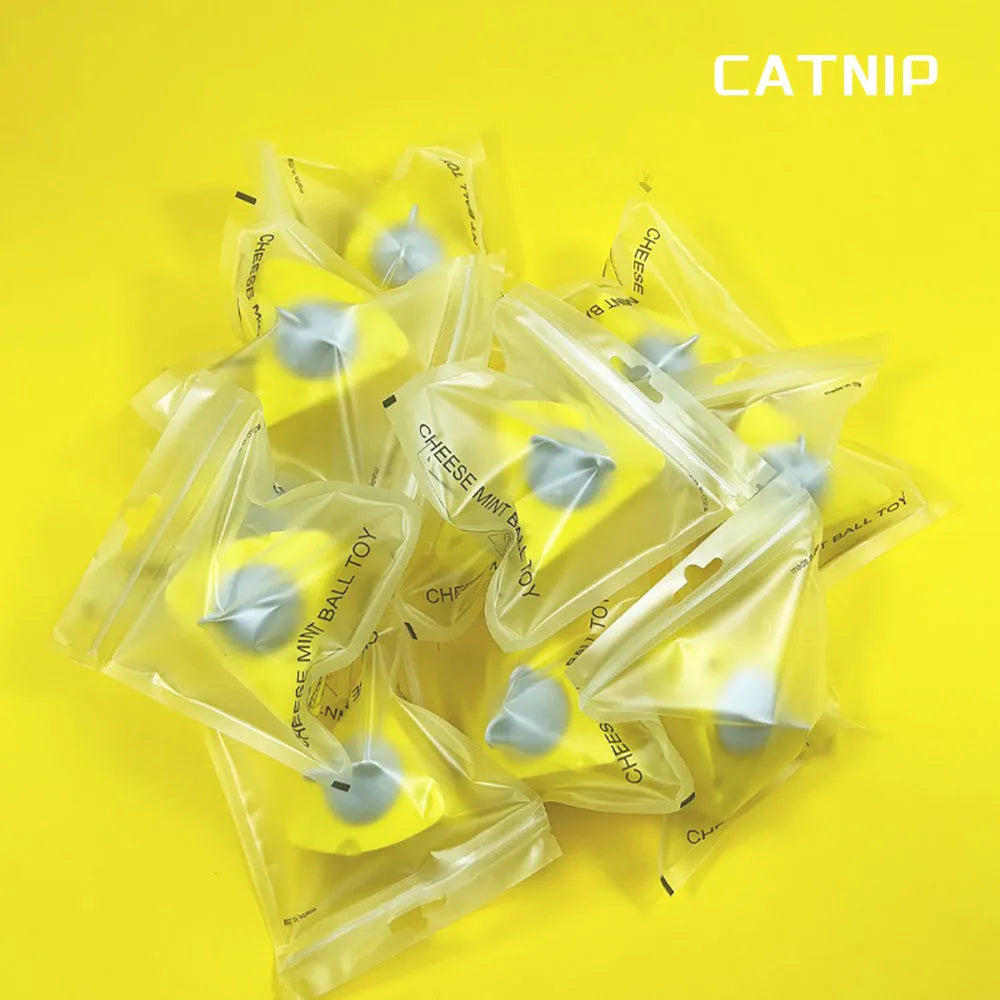 Yellow catnip toy balls for feline dental care and entertainment