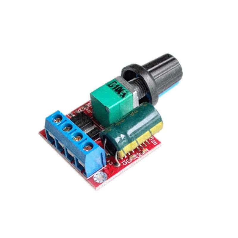 Compact PWM DC motor governor module with potentiometer knob for speed control