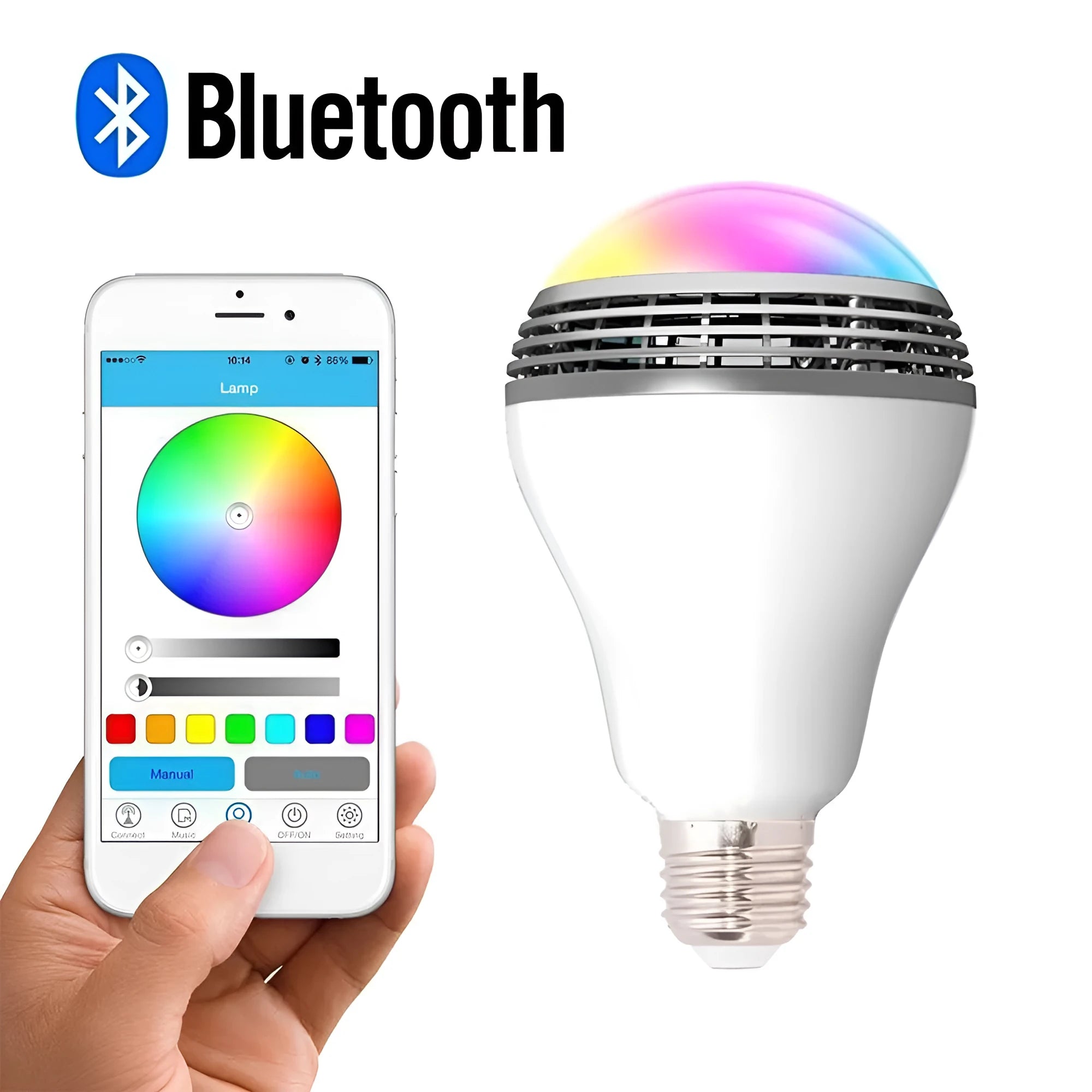 Smart LED Bluetooth speaker bulb with E27 fitting and RGB+W lighting options