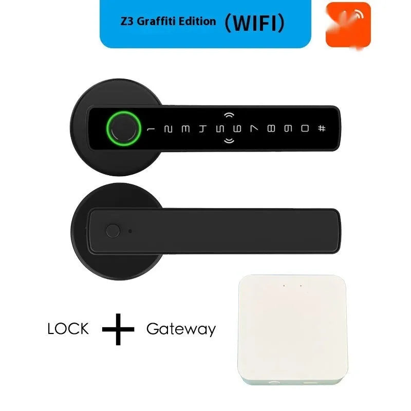 Black smart door lock with spherical handle for indoor wooden doors featuring fingerprint and password entry