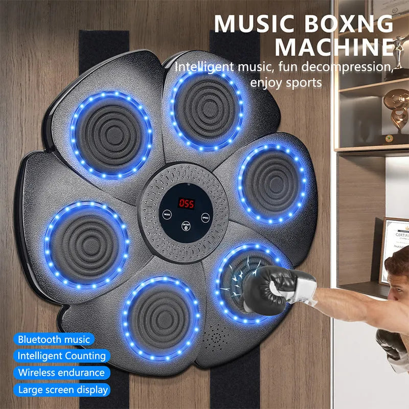 Black smart music boxing machine wall target with LED lights and Bluetooth connectivity