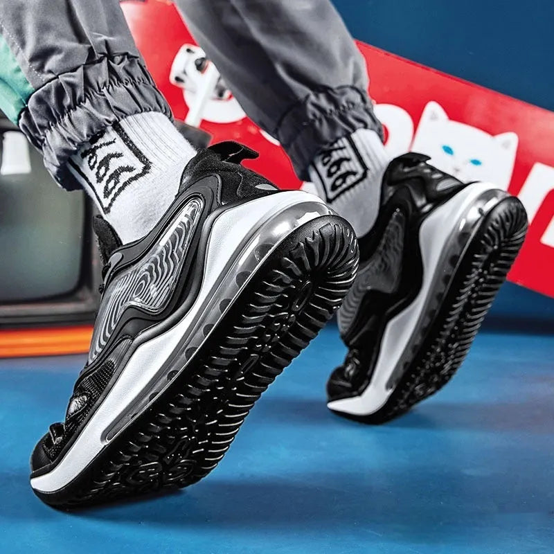 Men's Space Black summer casual shoes with air cushion and rubber sole
