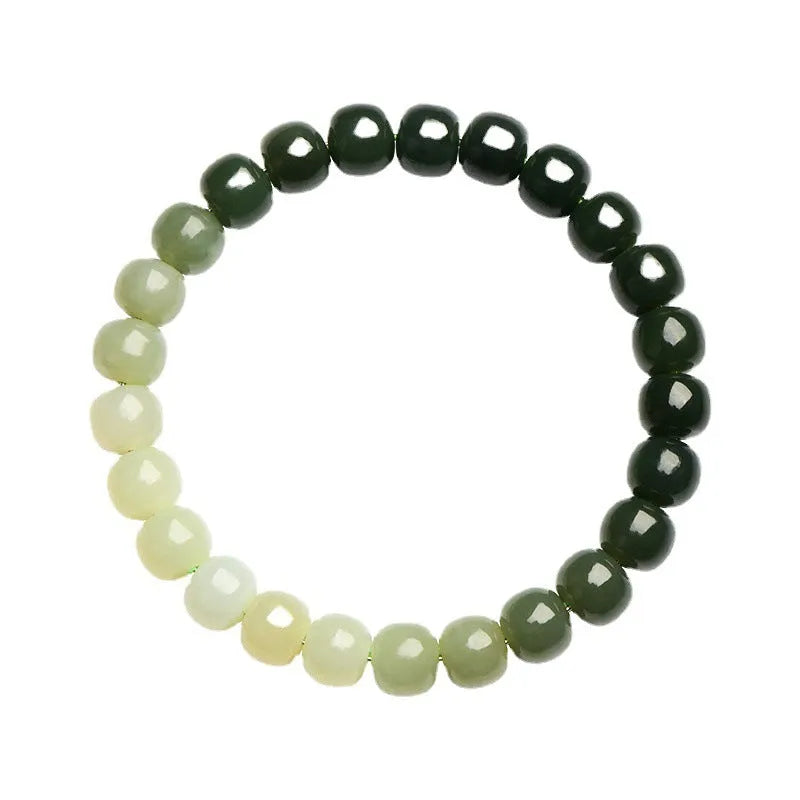 Natural Hetian jade bracelet with water gradient colours in polished beads