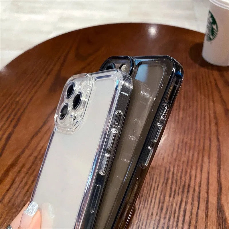 TPU phone case with electroplated button and space shell plating in transparent black
