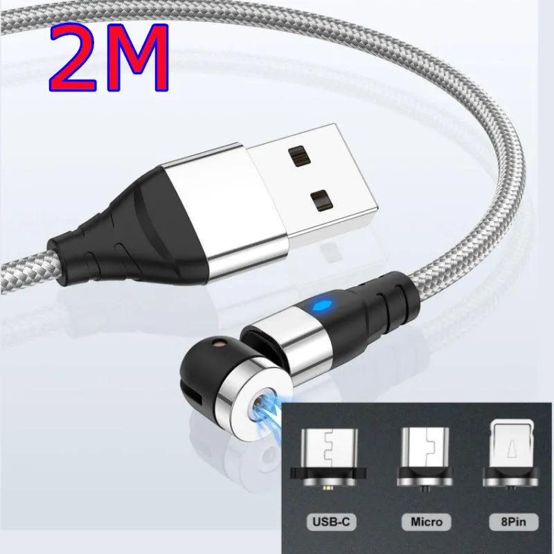 Magnetic charging cable with LED light indicator in various colours showing magnetic connection heads