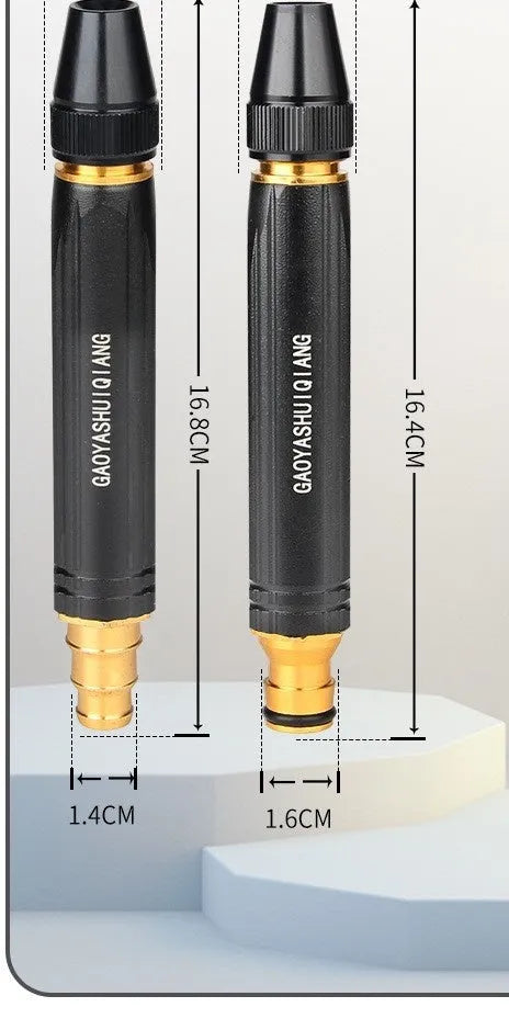 Black alloy car wash water gun with choice of pagoda or nipple spray tip, 17.7cm long