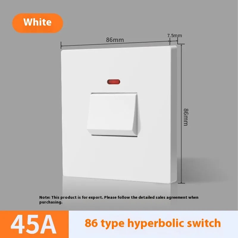 High-current illuminated switch socket for water heaters and air conditioners in gold, grey or white