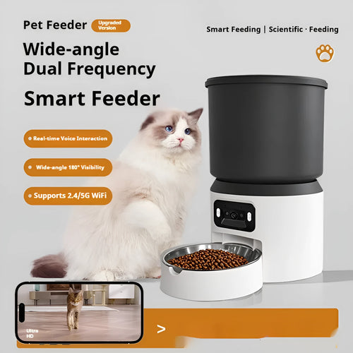 4L smart pet feeder with digital display, food hopper, and stainless steel bowl