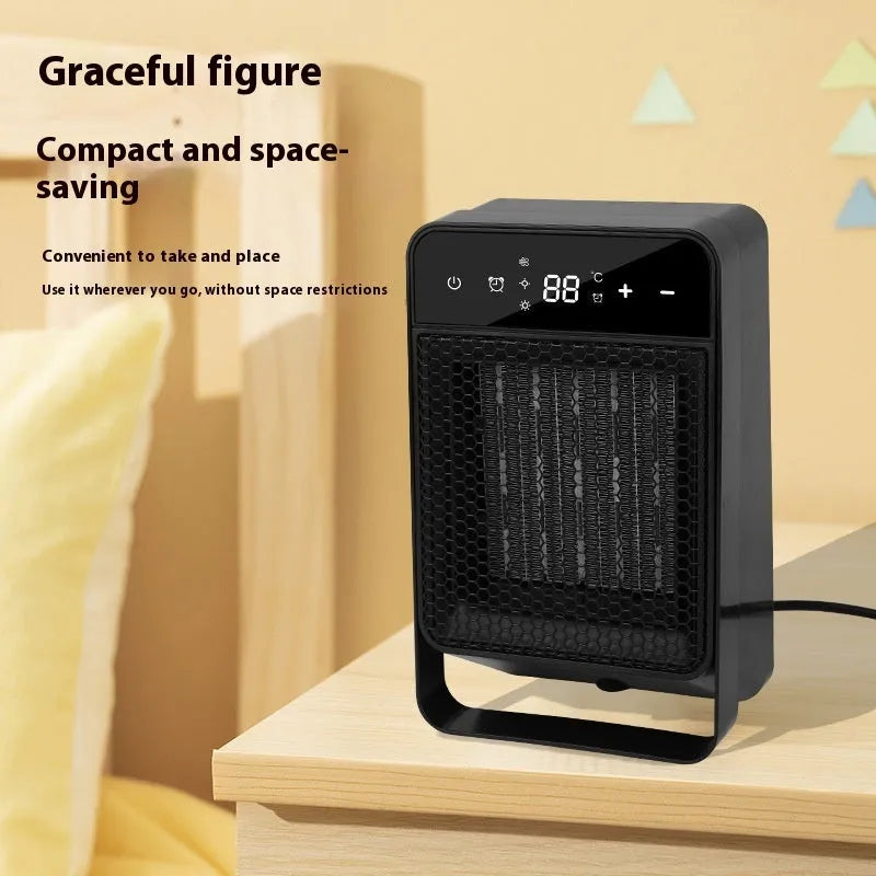 Desktop electric heater with touch screen display and remote control in black or white colour