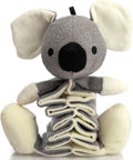 Grey koala plush dog toy measuring 30cm with crinkle paper squeaker and rope reinforcement