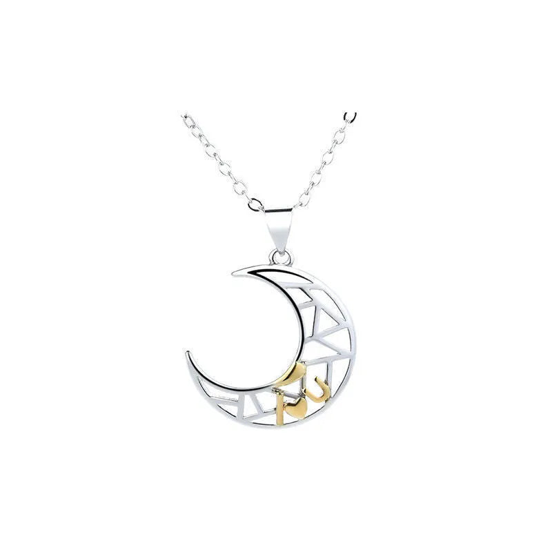 Sun moon couple necklace with copper pendants, electroplated finish and cross chain for men and women