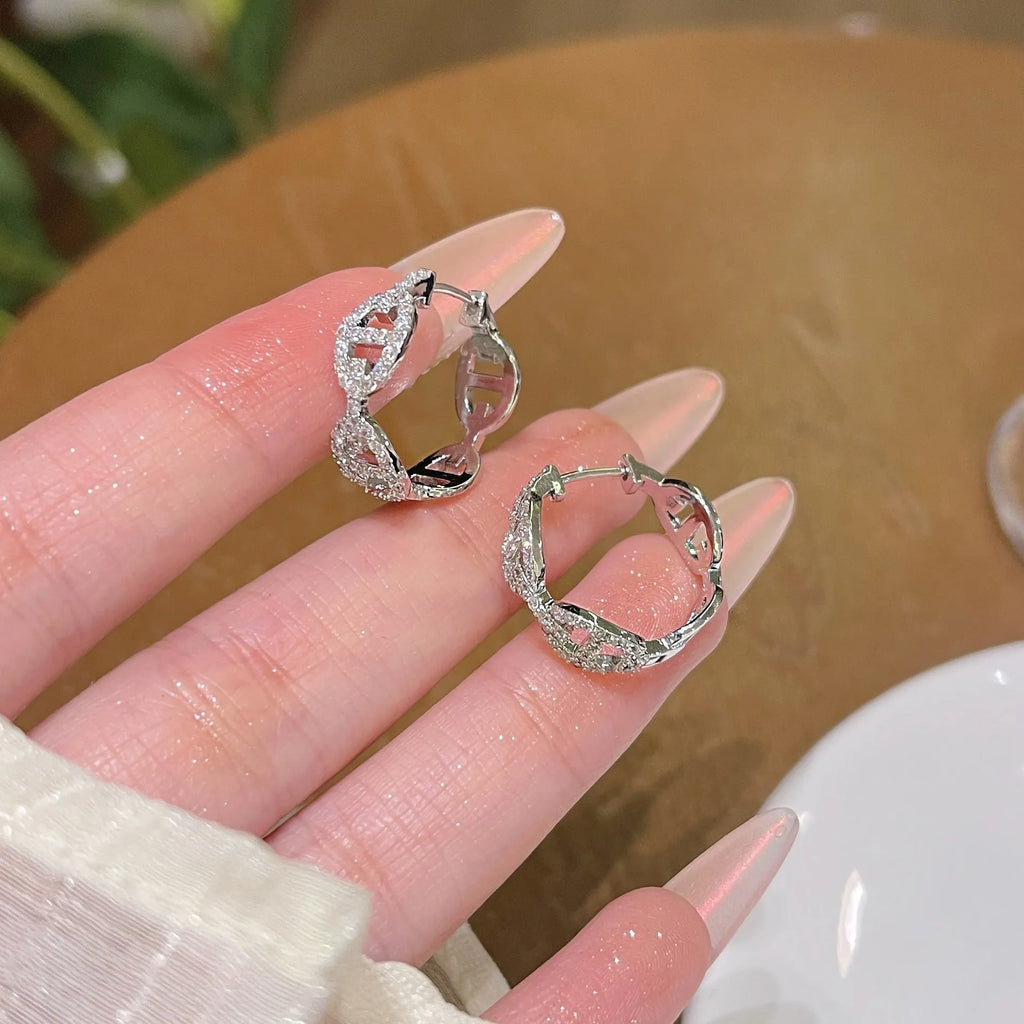 Ladies electroplated copper earrings with diamond effect and thick gold plating in three colour options