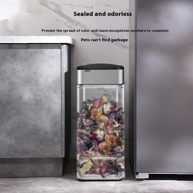Square inductive sensor bin with automatic lid and deodorant system in stainless steel finish