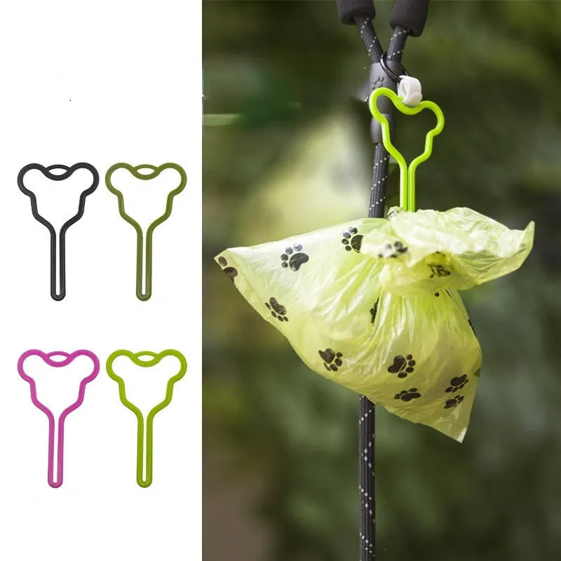 Dog poop bag holder with hands-free clip and adjustable Velcro strap in random colour selection