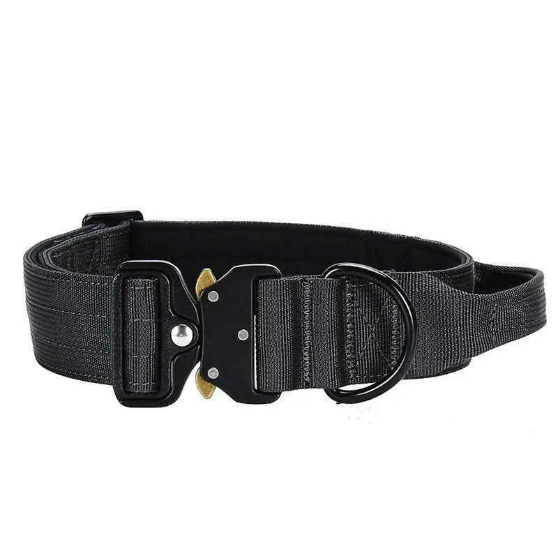 Nylon explosion-proof handle dog collar for medium and large dogs in black, 1.5-inch width, size shown L