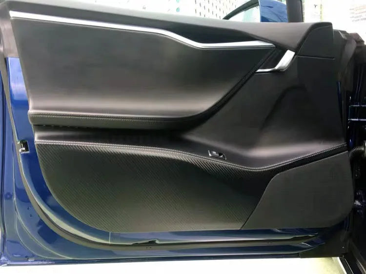 Carbon fibre protective film for Tesla Model S car door controls, 4-piece set