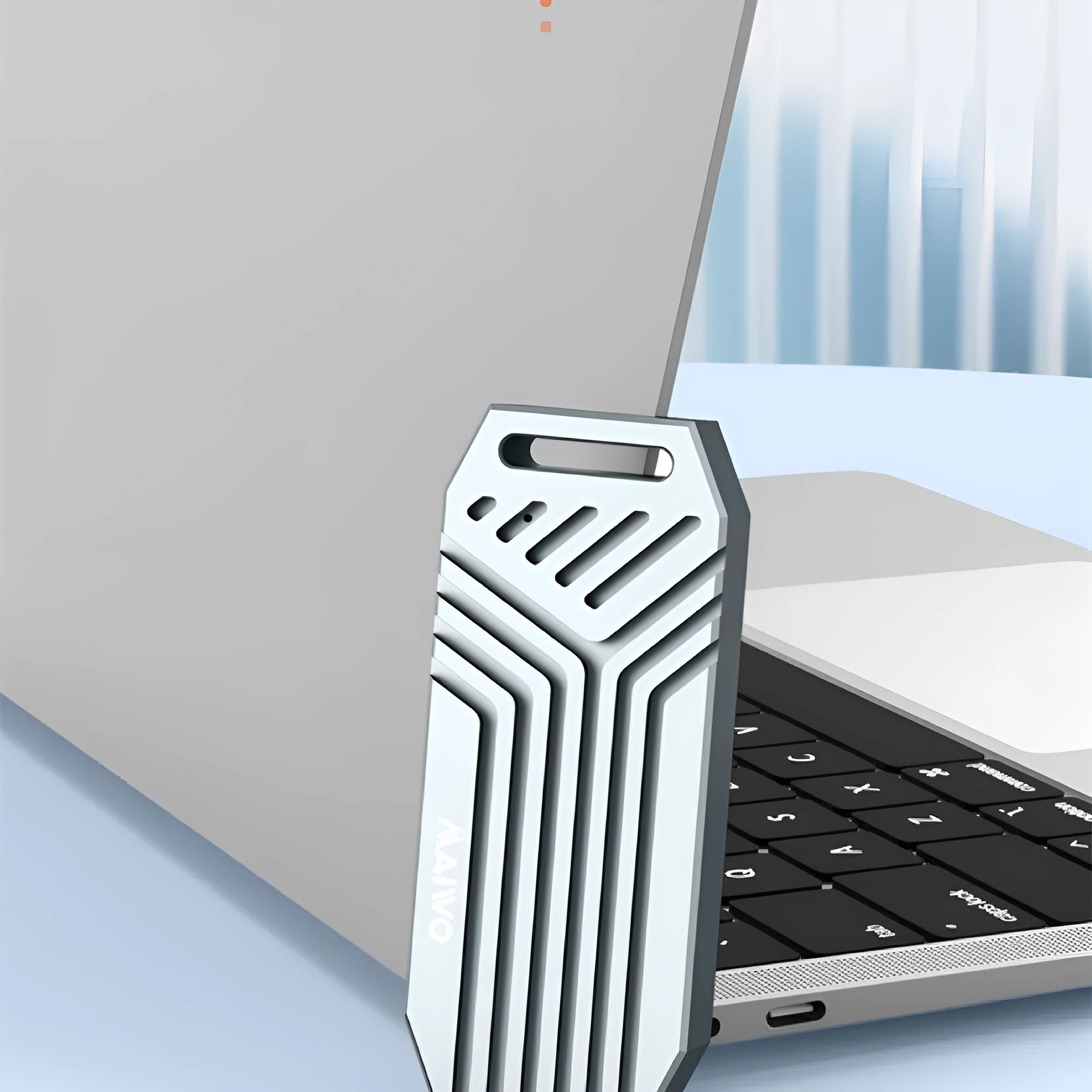 Silver aluminium external SSD enclosure for M.2 drives with Thunderbolt 4 40Gbps port