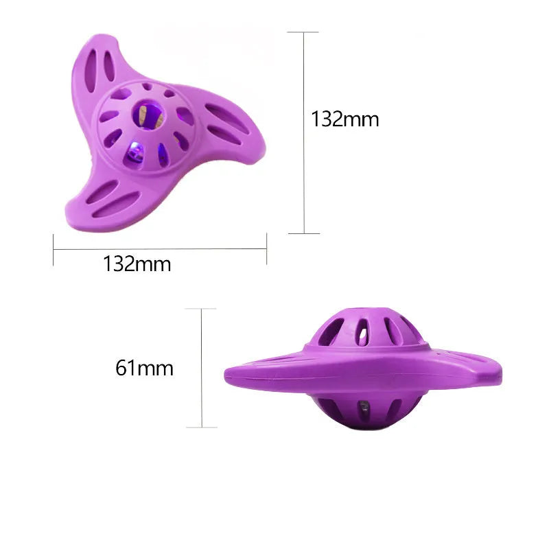Blue boomerang-shaped dog chew toy with textured edges for dental stimulation