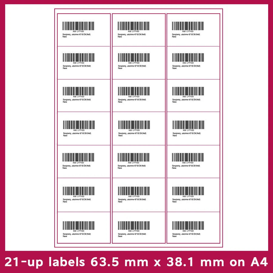 A4 paper FBA barcode labels showing ten different grid formats for printing