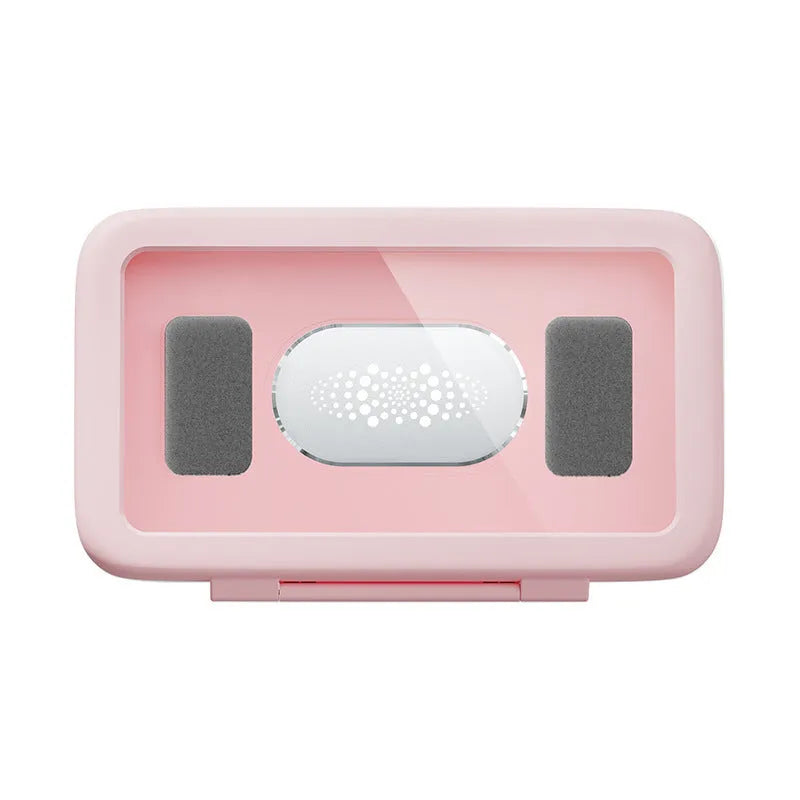 Waterproof shower phone holder with touch screen on bathroom tile, showing phone inside with anti-fog window