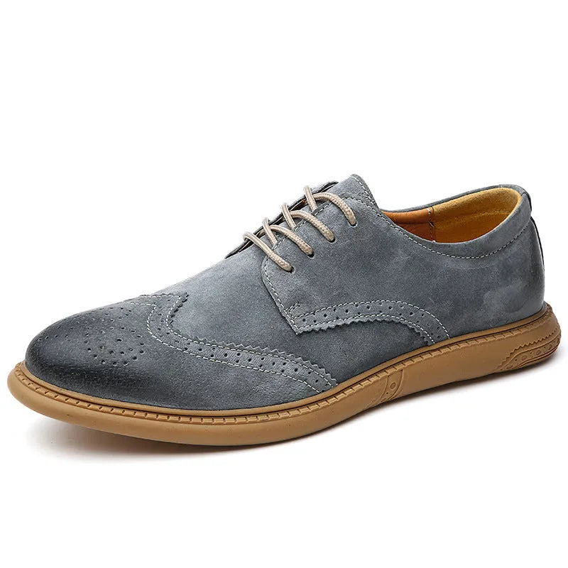 Men's low top business leather shoes in grey with lace-up design and leather toe cap