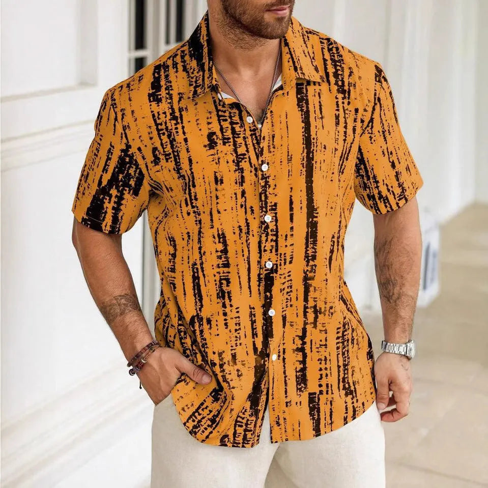 Men's 3D printed stripe shirt in anti-wrinkle polyester for summer casual wear