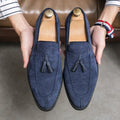 Men's suede matte fashion leather shoes in blue with flat heel and low tube design