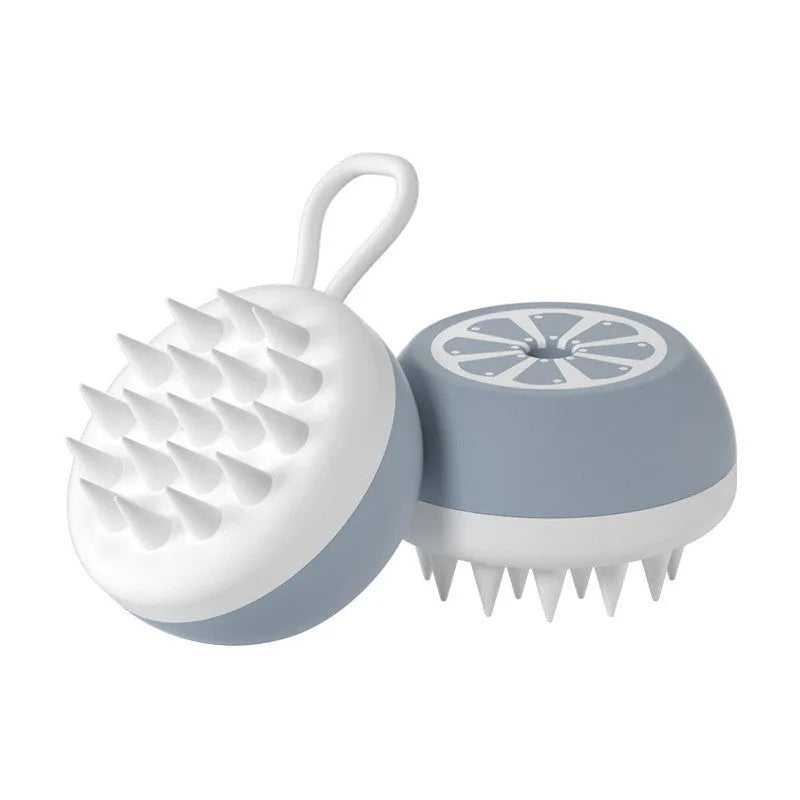 Soft yellow silicone pet bath brush with massage nodes and comb bristles for dog and cat washing.
